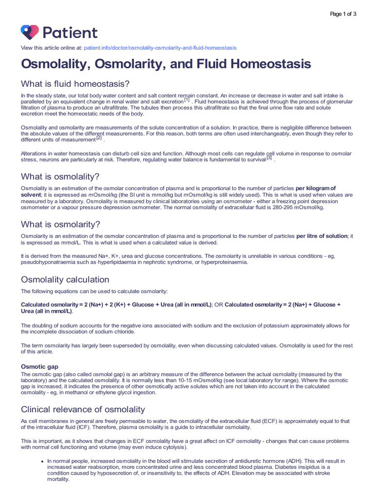 Osmolality Osmolarity Doctors | PDF | Medi…