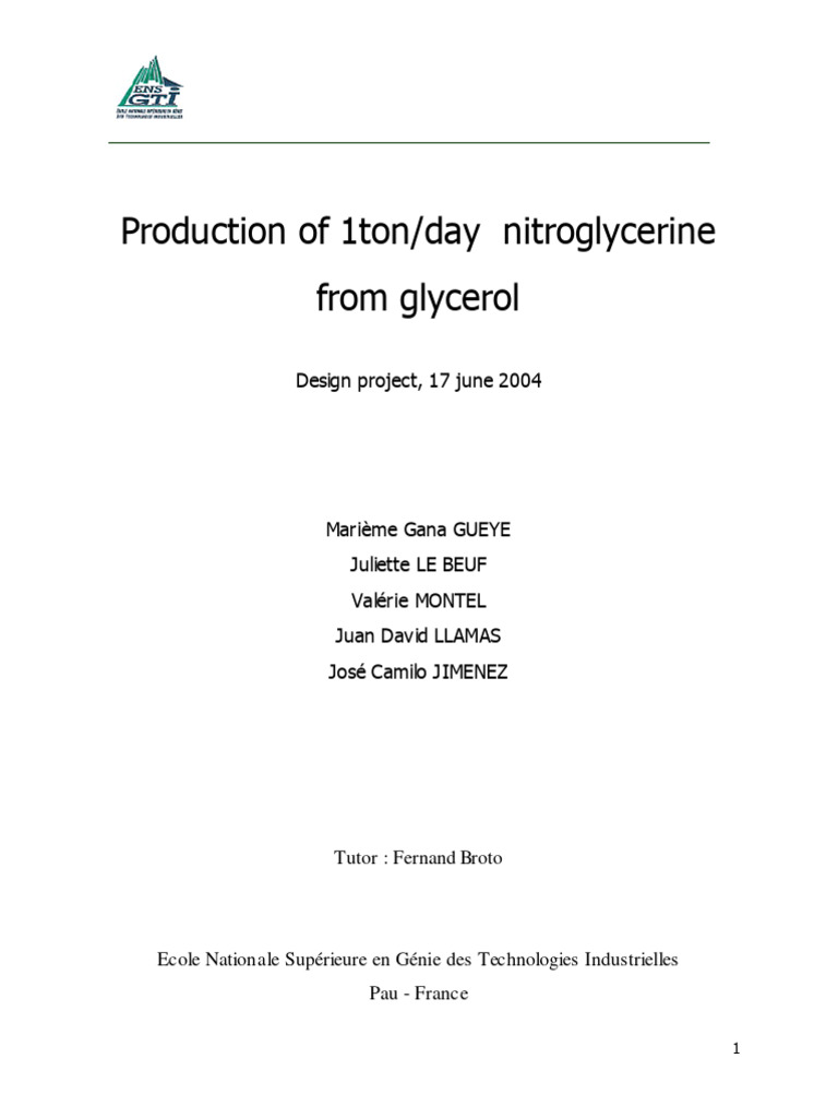 Nitroglycerine From Glycerol | PDF