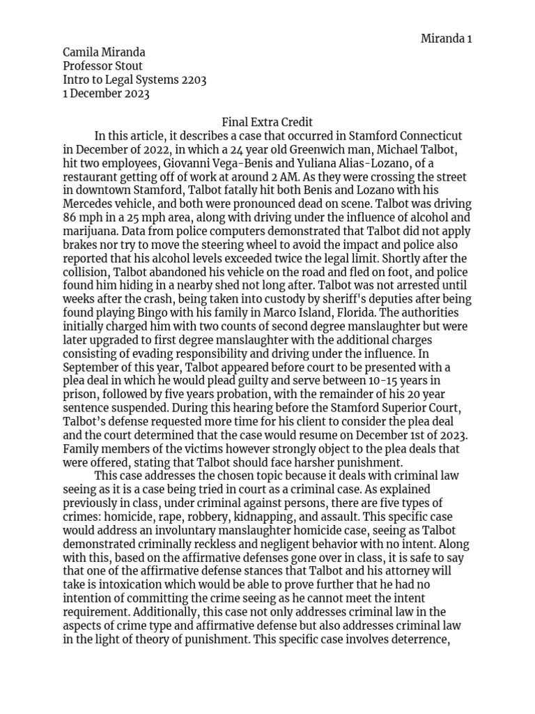 Stamford DUI Manslaughter Case Analysis | PDF | Criminal Law | Plea Bargain