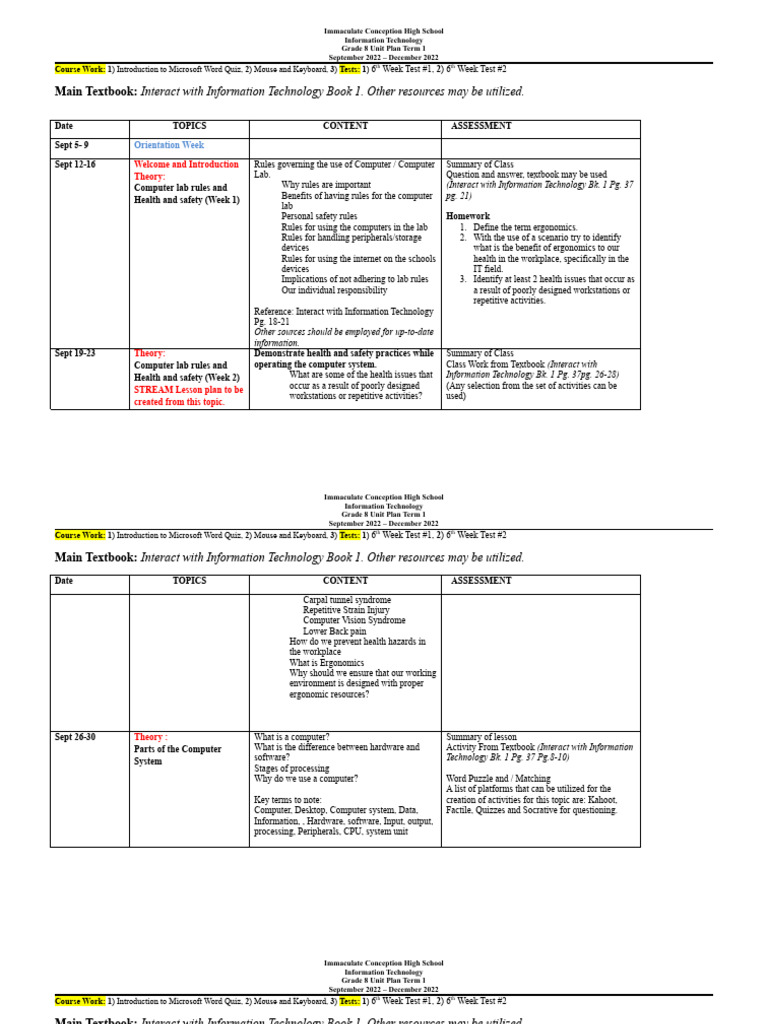 Grade 8 IT Plan - Term 1 Sept. 2022 - Dec. 2022 | PDF | Computer ...