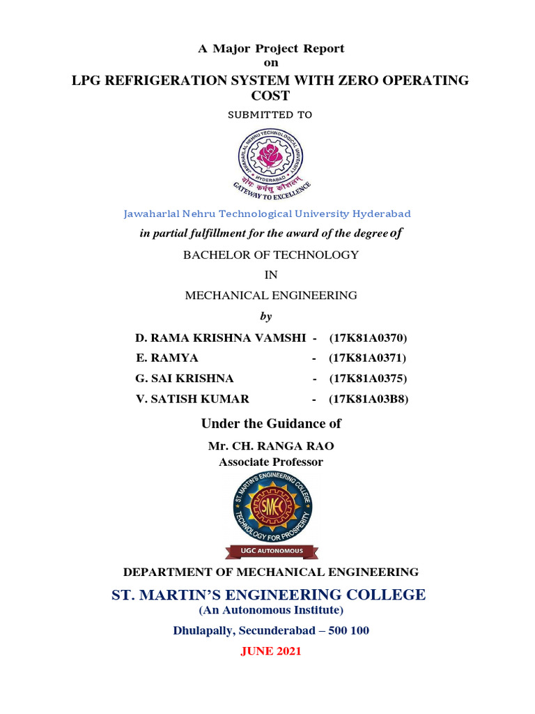 Lpg Refrigeration System With Zero Operating Cost Final Docs PDF