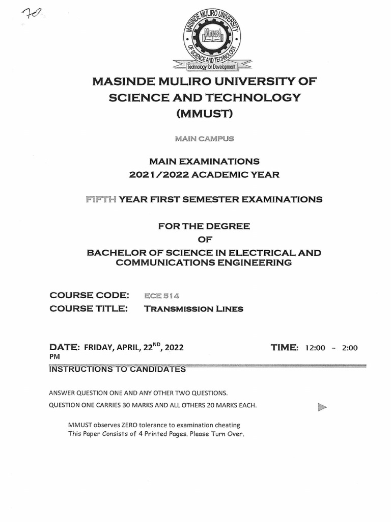 ECE 514 Transmission Lines Exam 2022 | PDF | Transmission Line ...