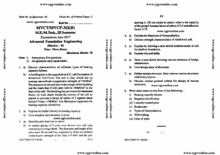 MVCT 302 B Advanced Foundation Engineering Jun 2017 | PDF