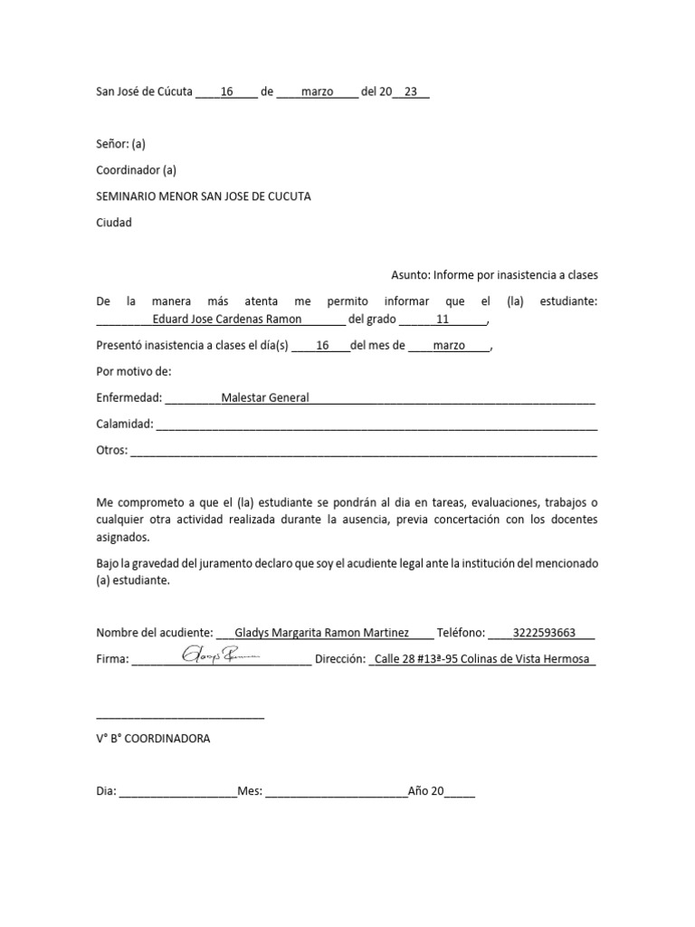 Formato Excusa Estudiante | PDF