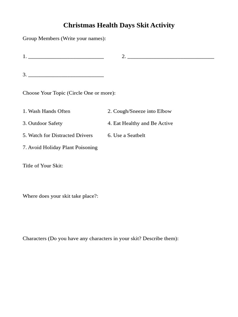health skit worksheet PDF