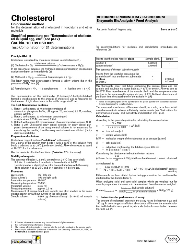 Cholesterol Determination Method | PDF | Absorbance | Hydrogen Peroxide