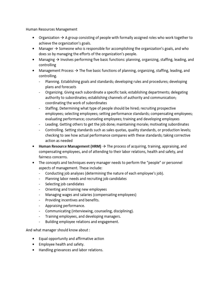 Summary of human resources management download free pdf human