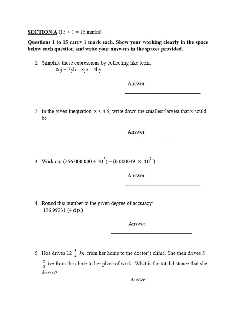 Secondary 1 maths test | PDF