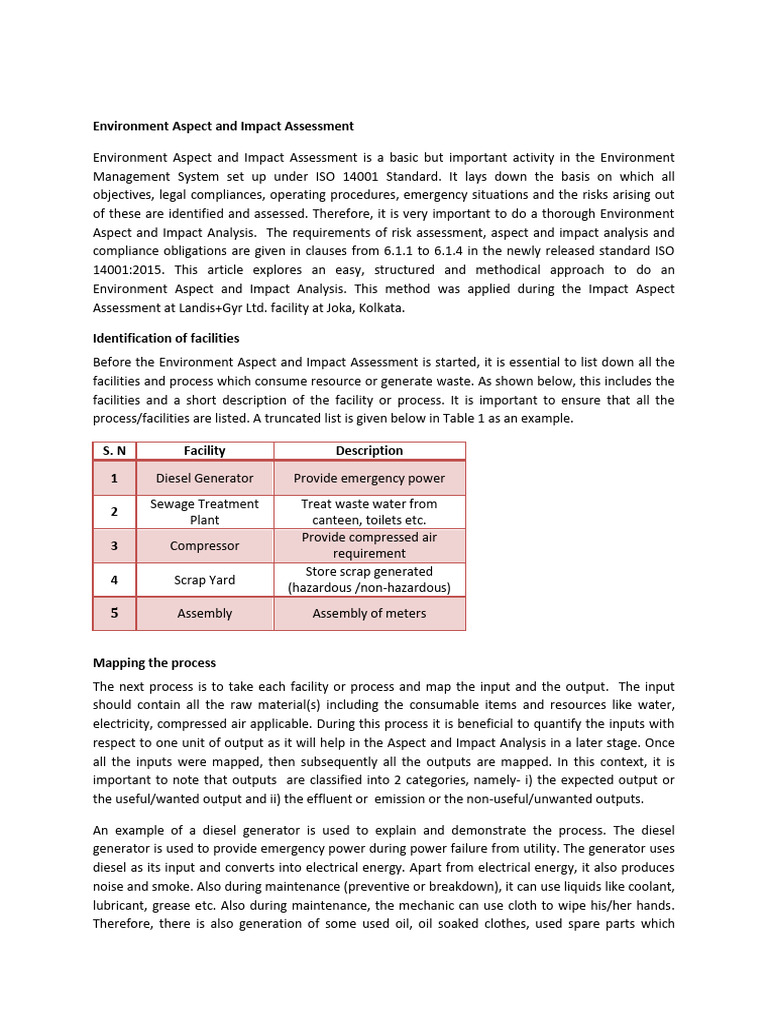 Environmental Aspect Impact Assessment Guide | PDF