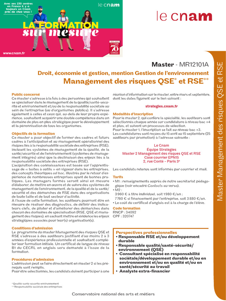 Plaquette Master QSE-RSE | PDF | Évolution de carrière | Finance et ...