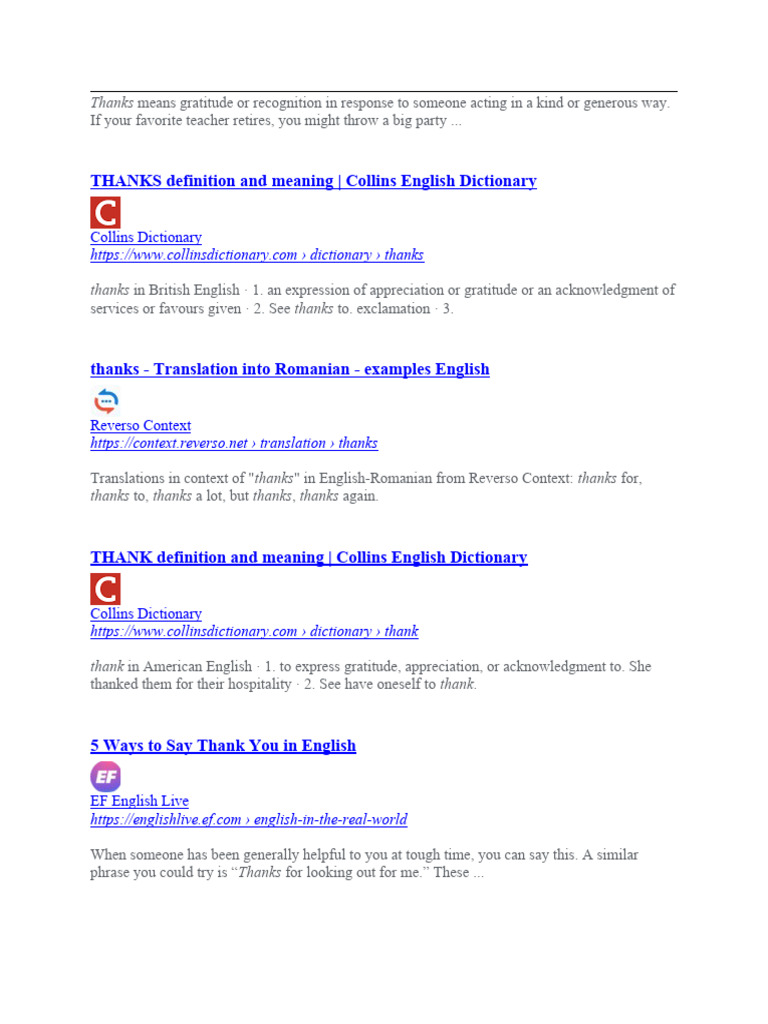 THANKS Definition and Meaning Collins English Dictionary PDF