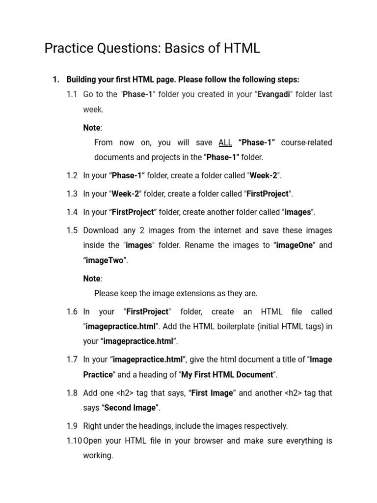 2 practice questions basics of html pdf html element html