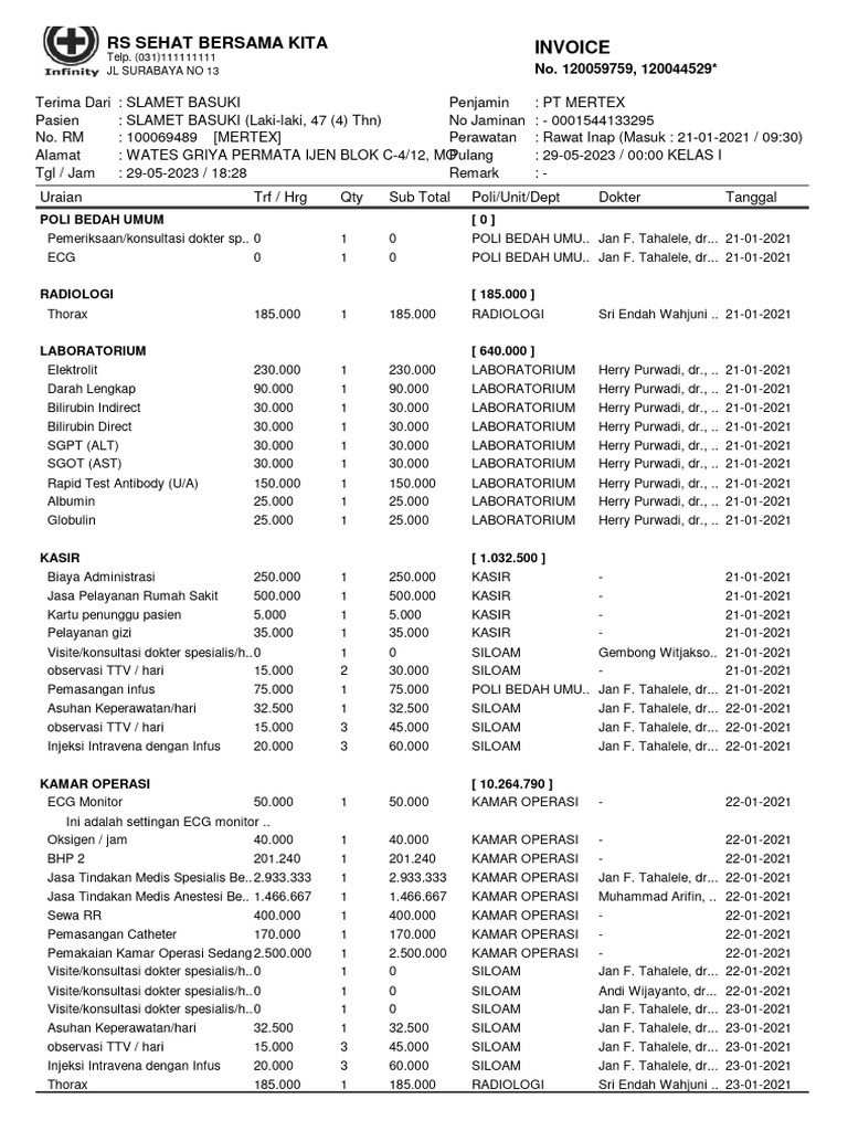 Rs Sehat Bersama Kita: Invoice | PDF