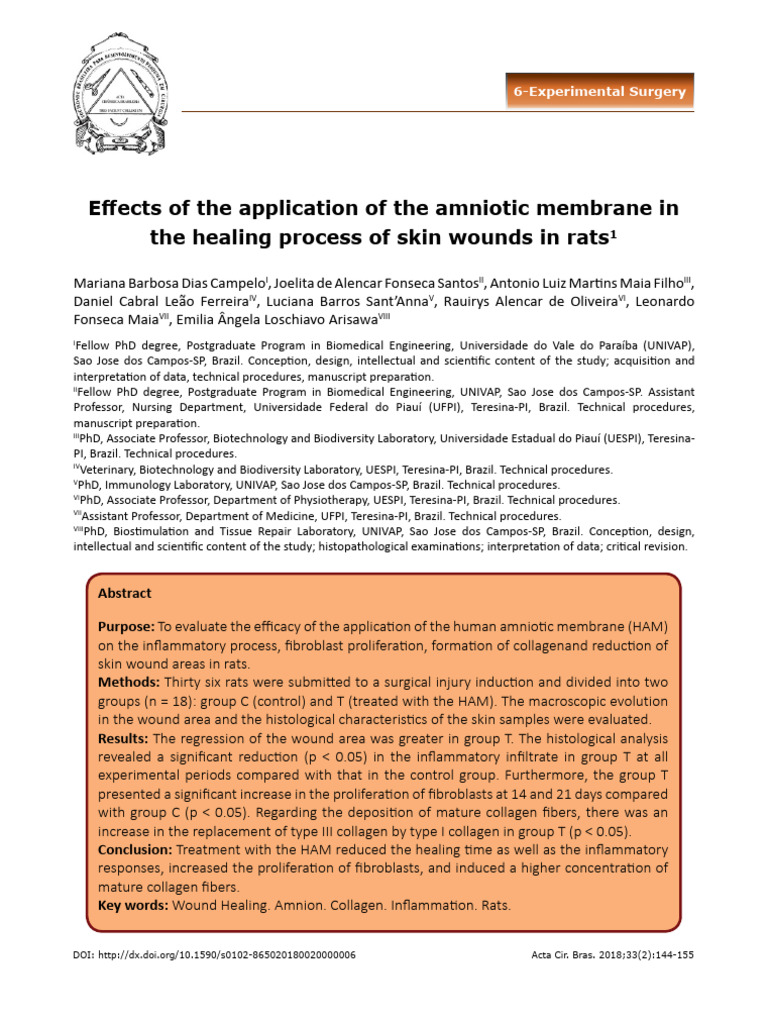 Effects of The Application of The Amniotic Membrane in The Healing ...