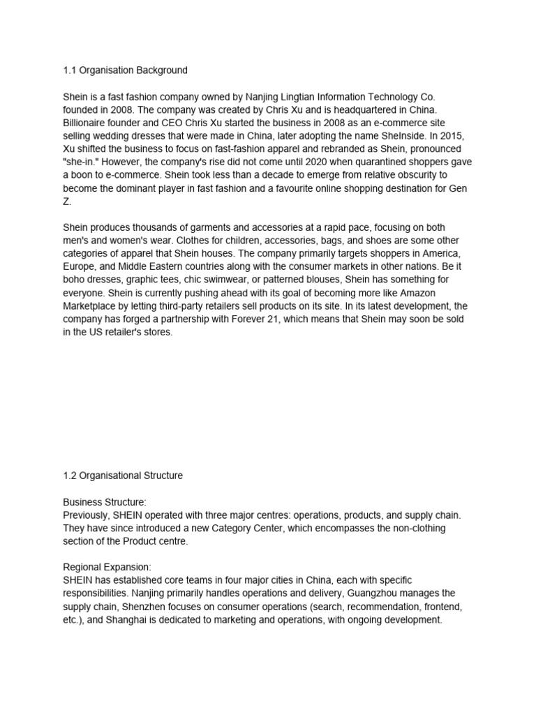 Shein Company Overview and Structure | PDF