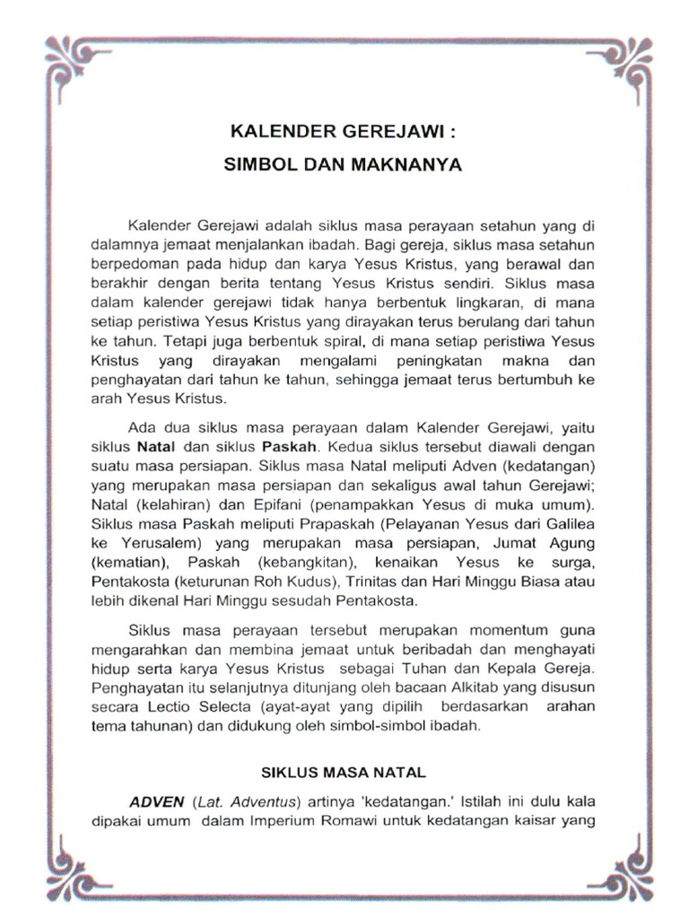 Penjelasan Kalender Gerejawi Gpib | PDF