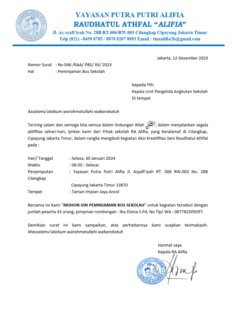 Surat Permohonan Pinjam Bus Sekolah PDF