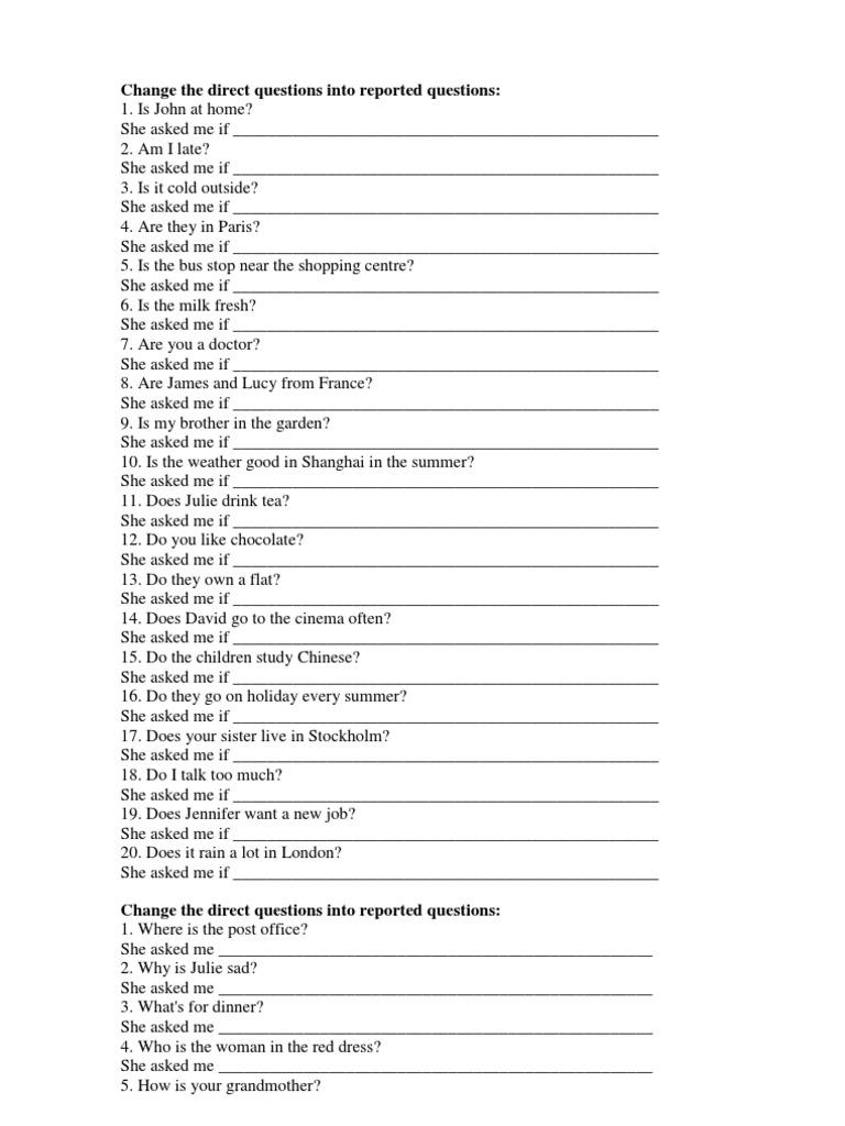 Reported Speech Exercises Ocio
