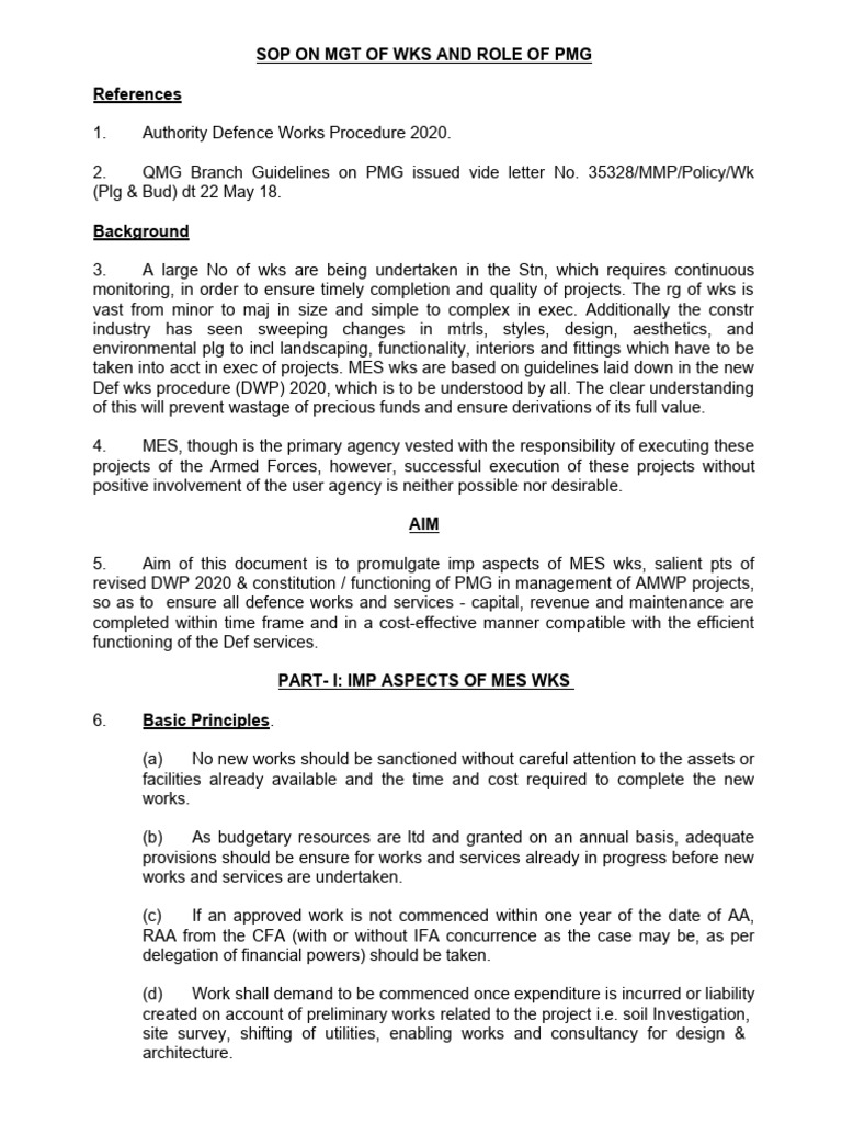 SOP for PMG Management of Works | PDF | Budget