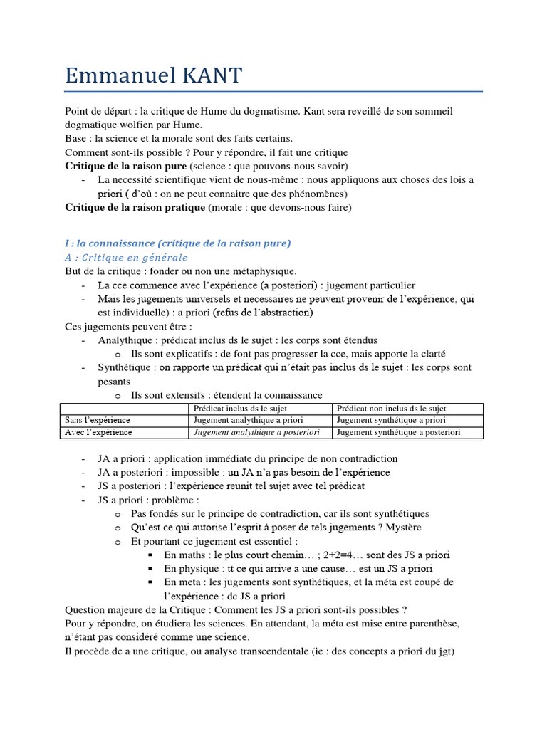 Jugements a priori et critique kantienne | PDF | A priori et a ...