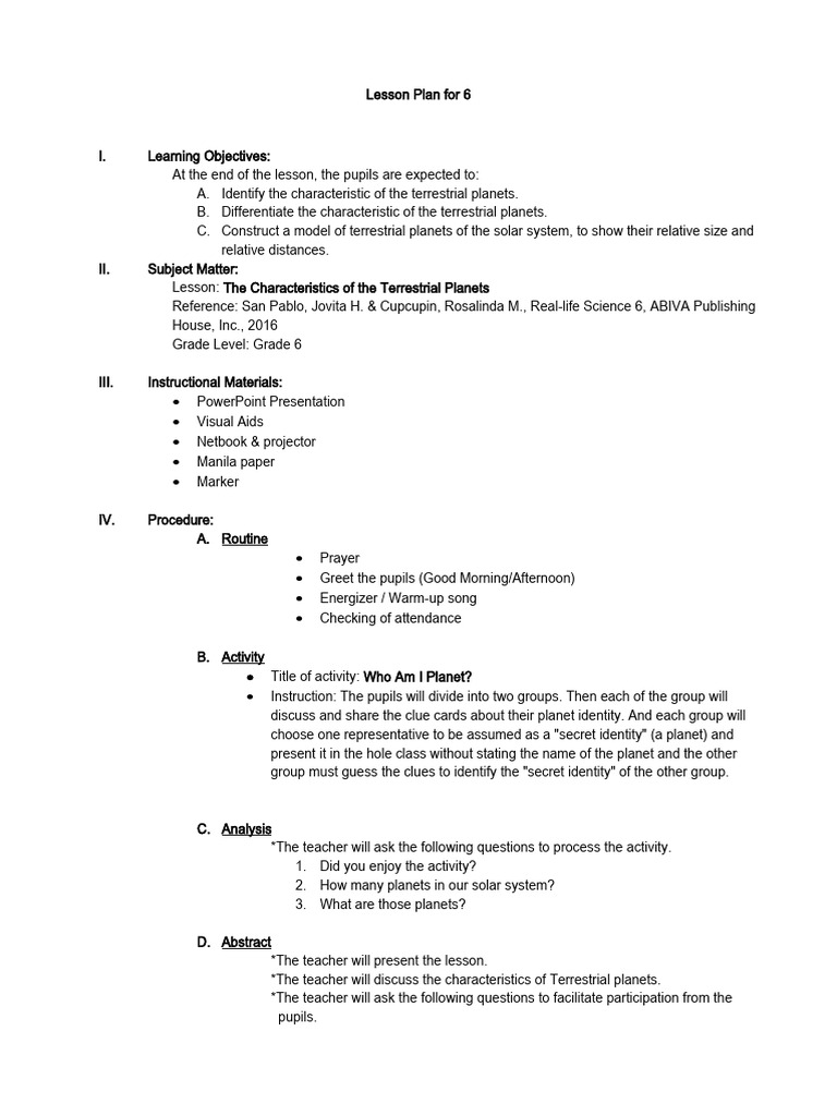 Terrestrial Planets Lesson Plan | PDF | Planets | Solar System