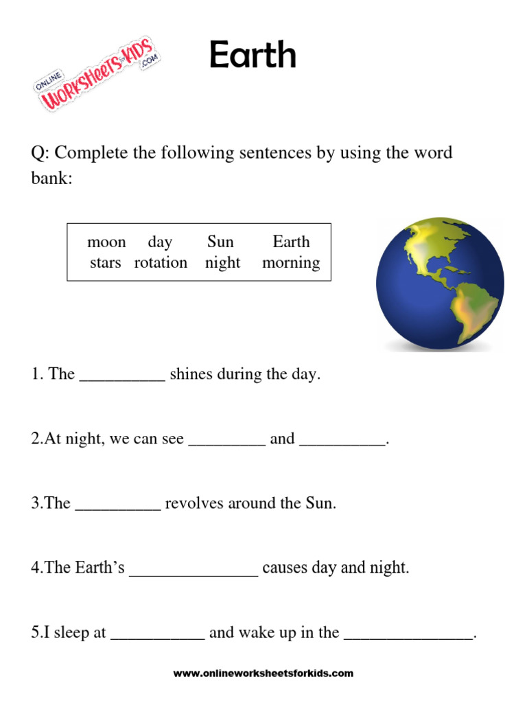 Earth Worksheets for grade 1 3 PDF