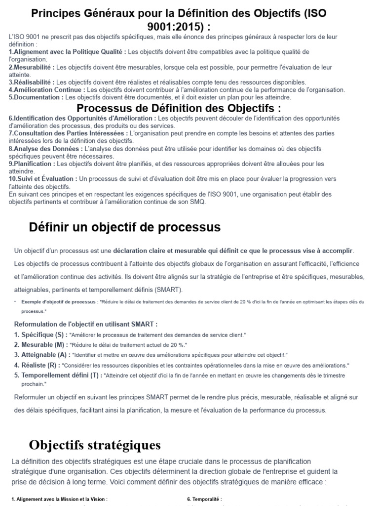 Principes de Définition des Objectifs ISO | PDF