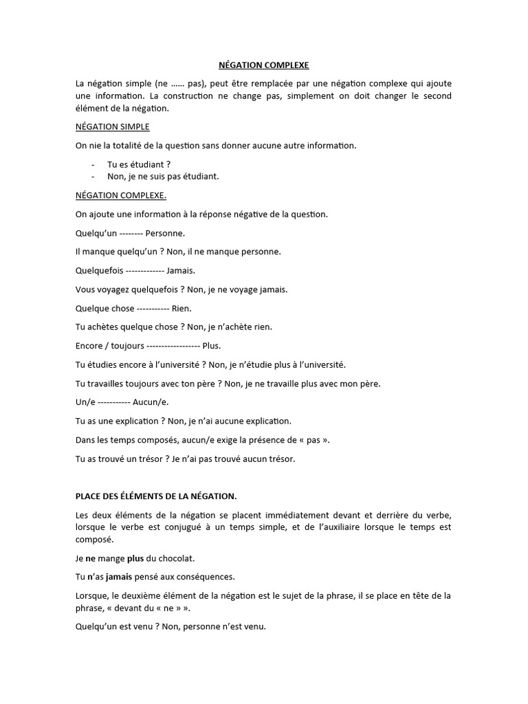 Négation complexe en français | PDF | Arts du langage et discipline