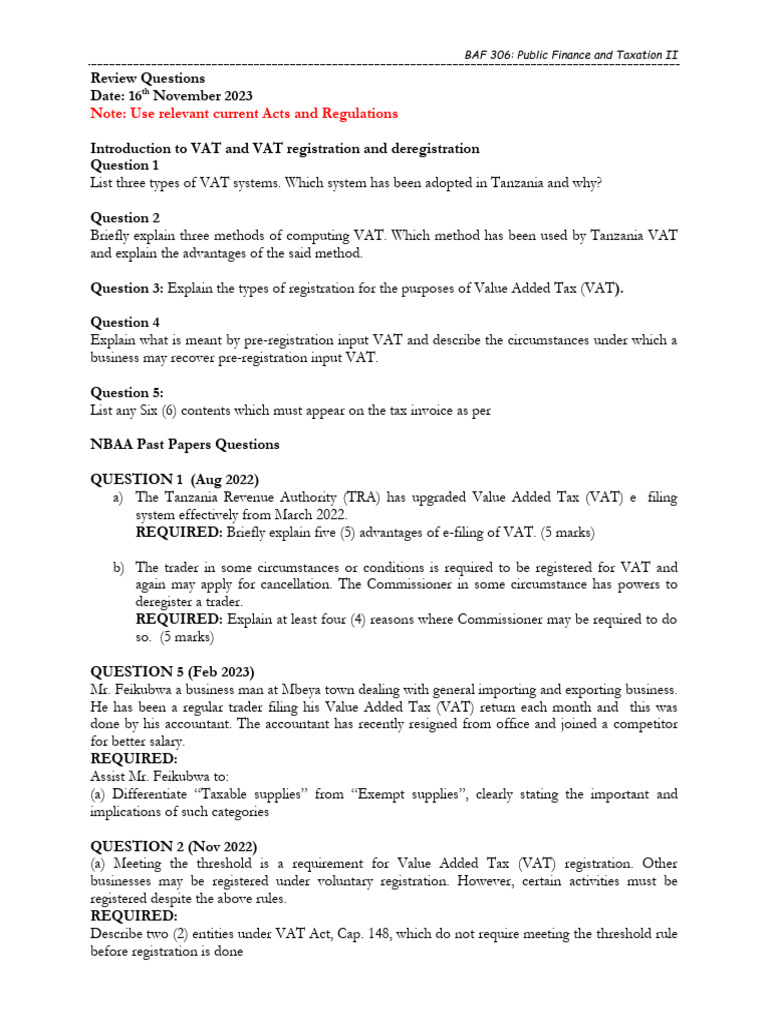 VAT Overview and Registration in Tanzania | PDF | Finance & Money ...