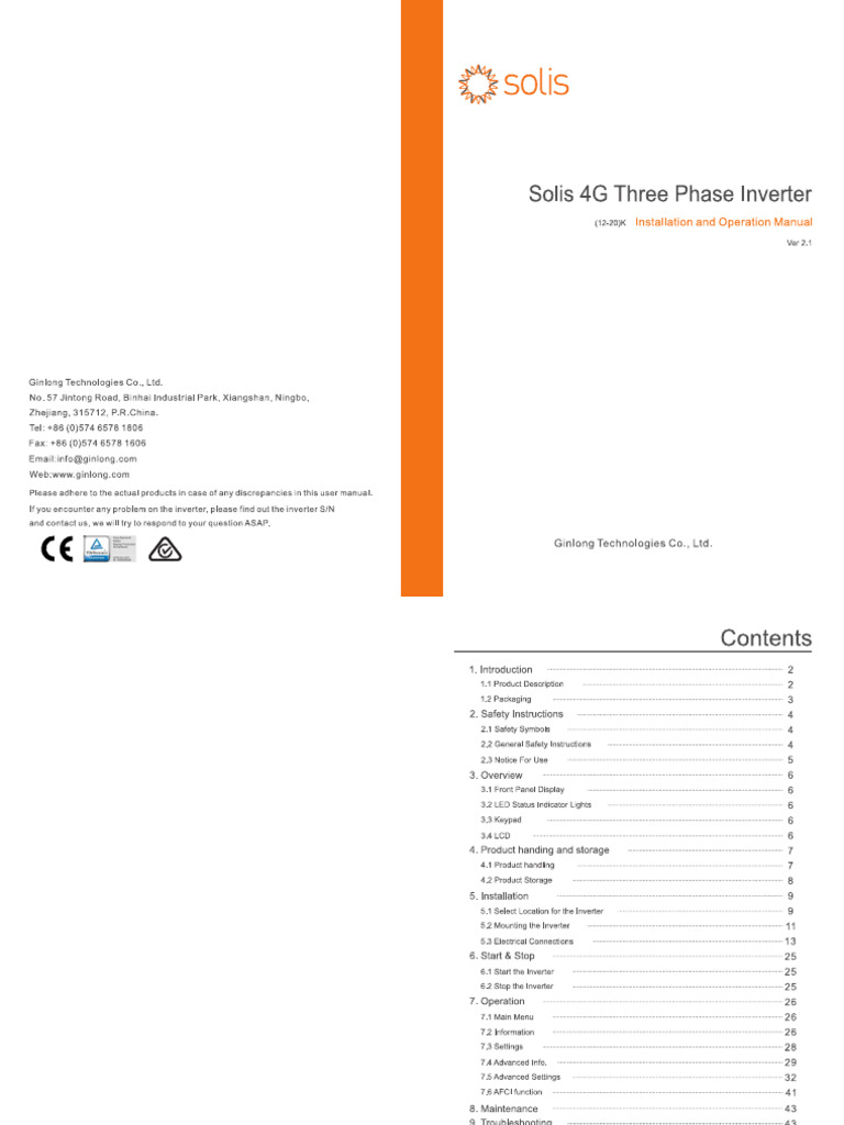 Manual Solis 3P (12 20) K 4G ENX V2,1 | PDF