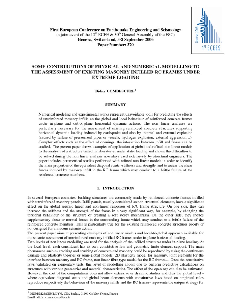 Seismic Assessment of Masonry Infilled RC Frames | PDF | Strength Of ...