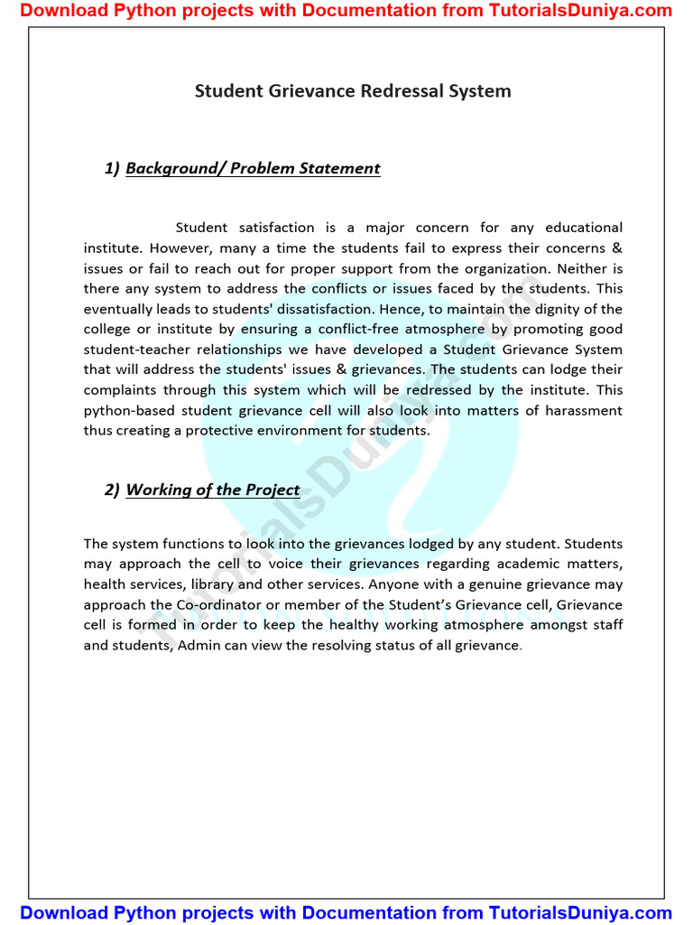 Students grievance redressal cell python project download free pdf