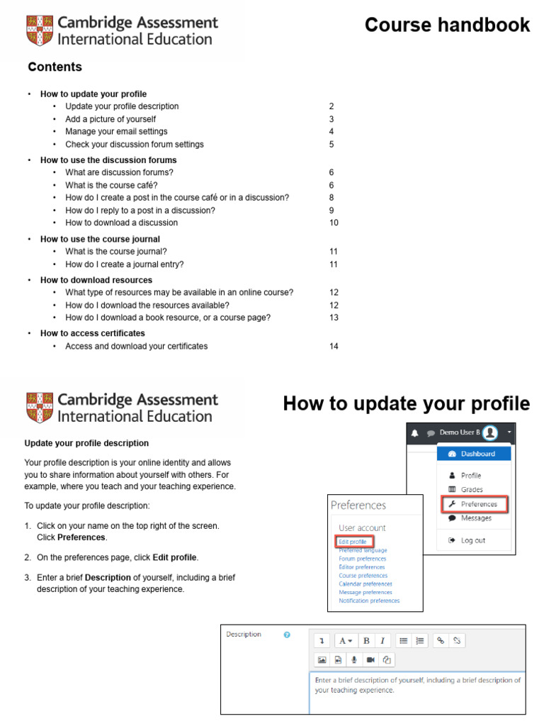 Cambridge Course Handbook (Guides) PDF Internet Forum Html
