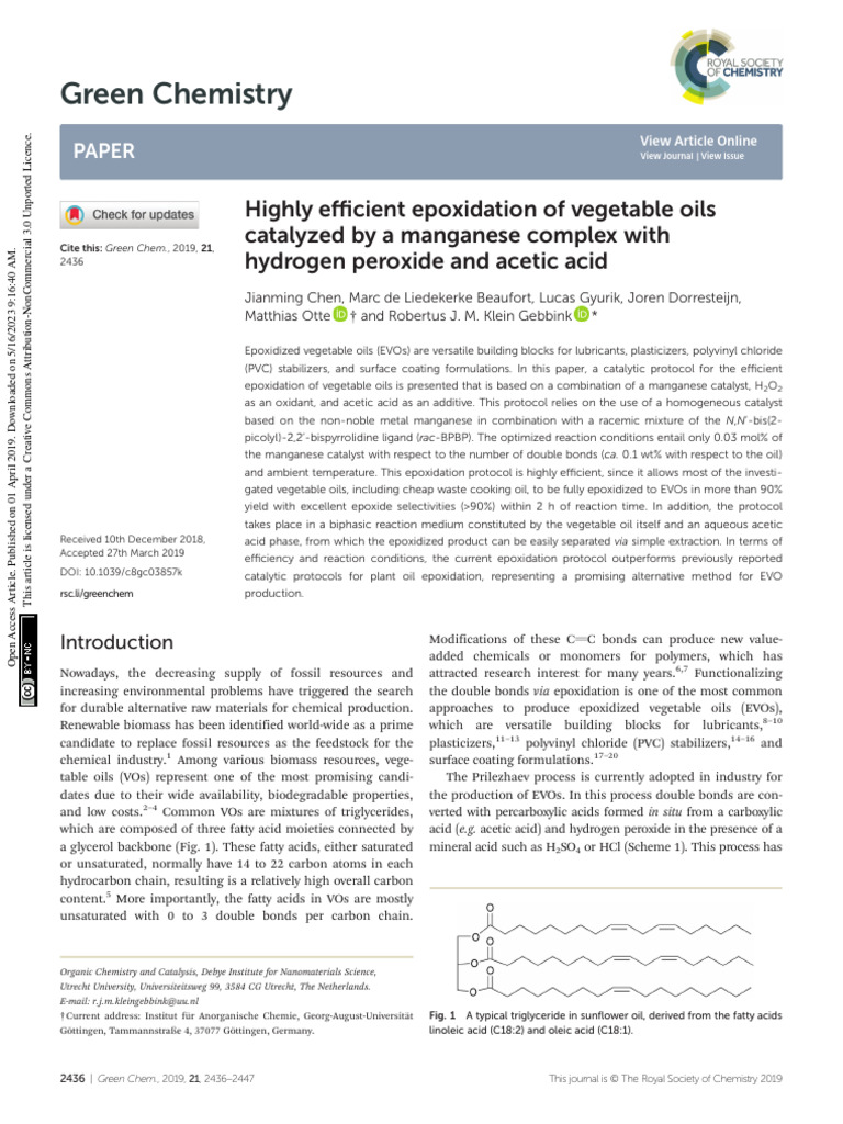 Highly efficient epoxidation of vegetable oils PDF