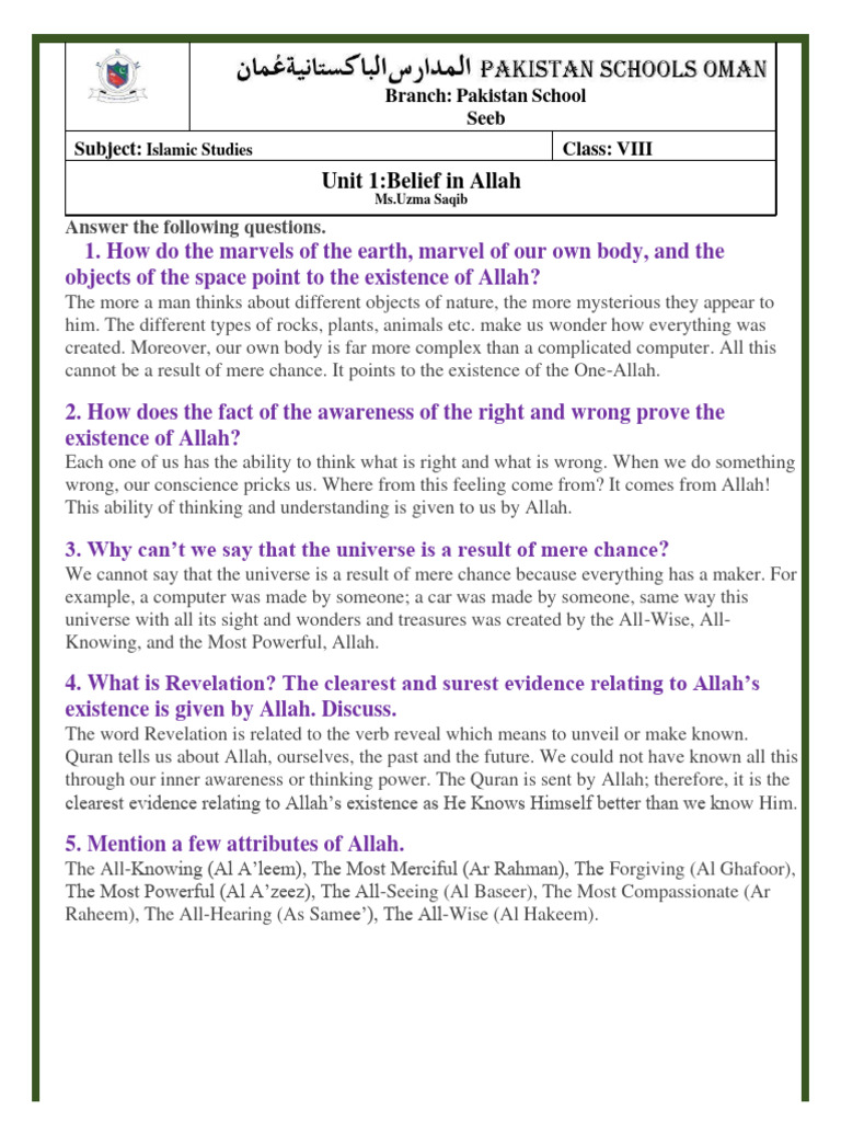 Grade 8 Islamic Studies Complete Notes Pdf Prophets And Messengers