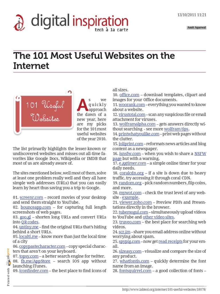 Top 101 Useful Websites of 2010 | PDF