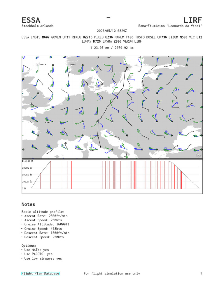 Flight Plan: ESSA to LIRF Route Details | PDF