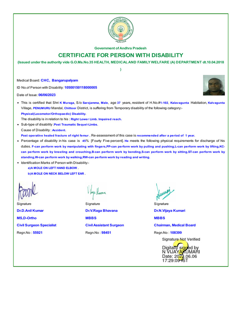 Certificate For Person With Disability: Government of Andhra Pradesh Certificate For Person With Disability: Government of Andhra Pradesh