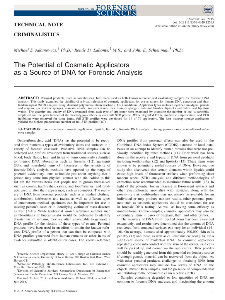 Adamowicz2015 - The Potential of Cosmetic Applicators | PDF | Dna ...