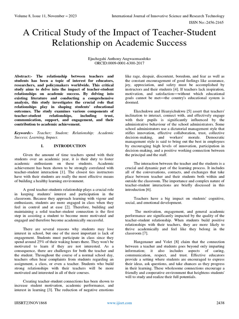 Teacher-Student Relationships & Success | PDF | Teachers | Self Esteem