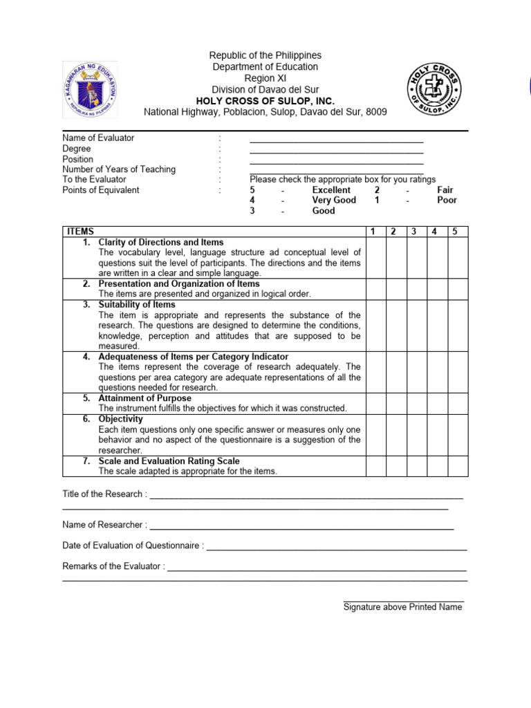 Questionnaire Validation Sheet | PDF | Behavioural Sciences | Cognitive ...