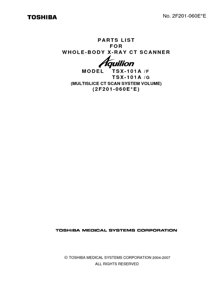 Toshiba CT Scanner Parts List | PDF | Ct Scan | Equipment