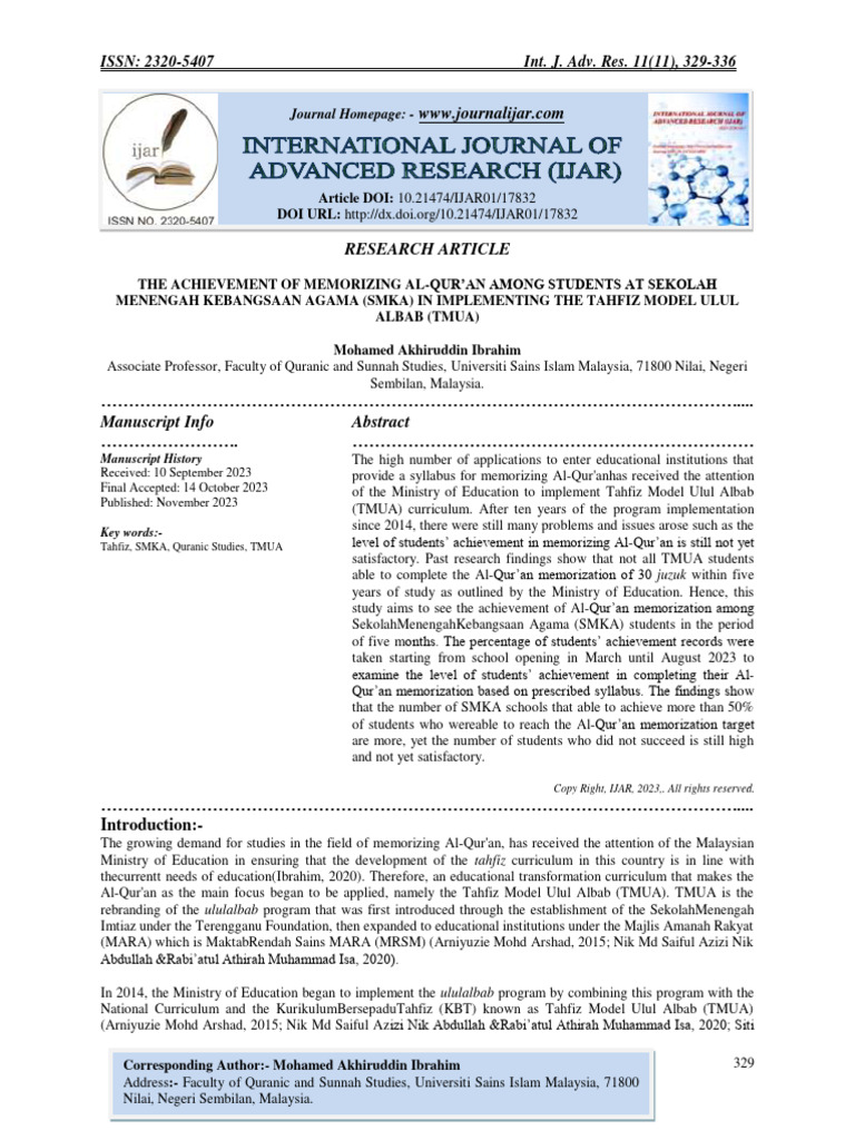 Al-Qur'an Memorization in SMKA: TMUA Impact | PDF | Quran | Islam