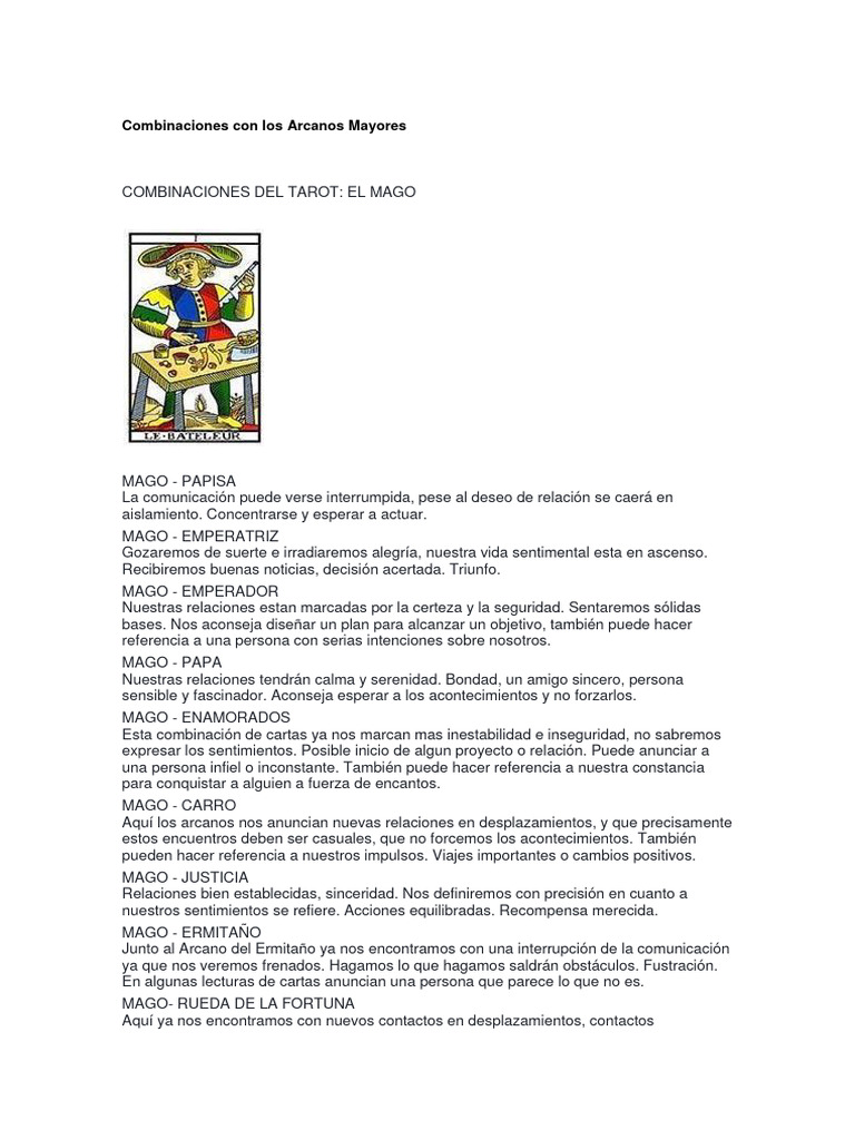 Combinaciones Con Los Arcanos Mayores Marsella Pdf Amor Felicidad