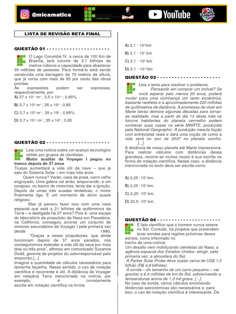 02 Lista de Revisão | PDF | Sol | Programa Voyager
