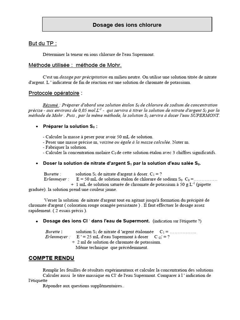 Exercice Corrigé Chimie Analytique 1 | PDF | Précipité | Ion