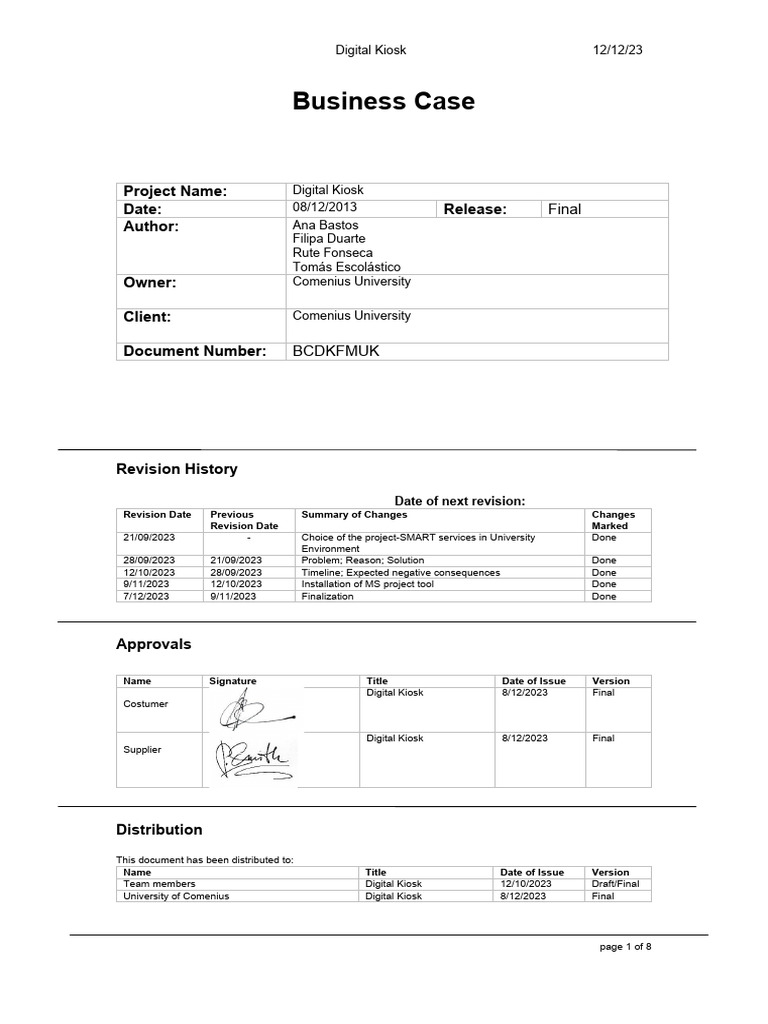 Business Case Template PDF Information Business