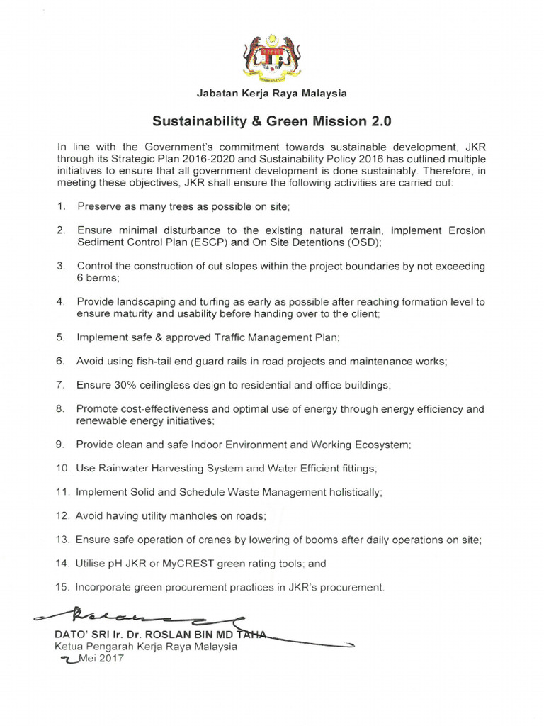 Sustainability & Green Mission 2.0 Jkr Malaysia (2017) | PDF