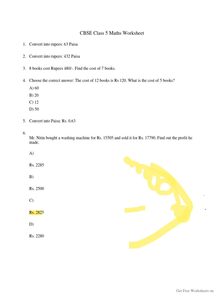 CBSE Class 5 Maths Worksheet | PDF | Foreign Exchange Market | Currency
