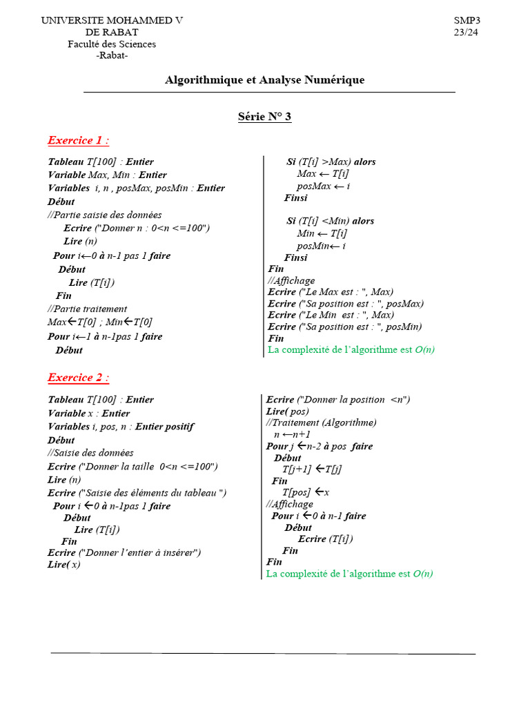 Exercices d'Algorithmique 3ème | PDF | Algorithmes | Mathématiques ...
